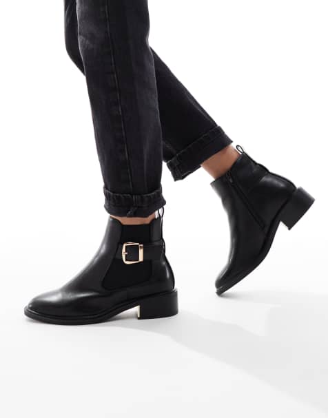 SEQWL Latte buckle detail refined chelsea boots in black - view 1