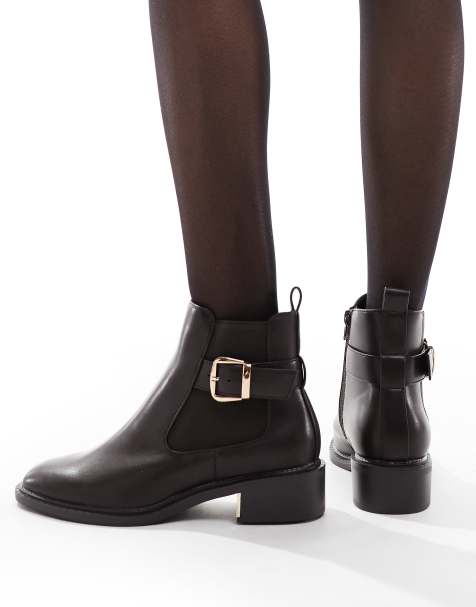 SEQWL Latte buckle detail refined chelsea boots in chocolate - view 1