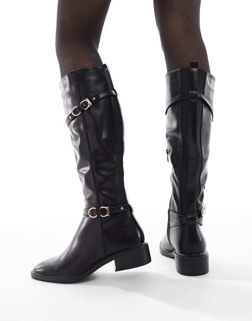 SEQWL Latte buckle detail refined riding boots in black