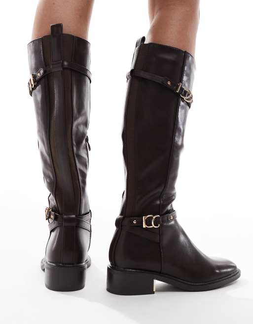 SEQWL Latte buckle detail refined riding boots in chocolate
