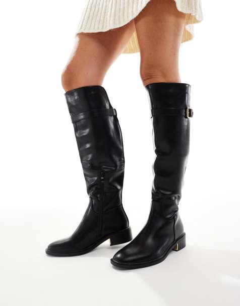 SEQWL Latte buckle detail riding boots in black - view 1