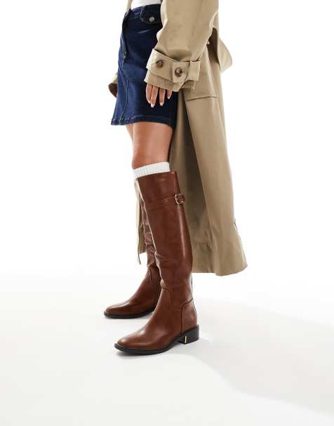 SEQWL Latte buckle detail riding boots in tan - view 1