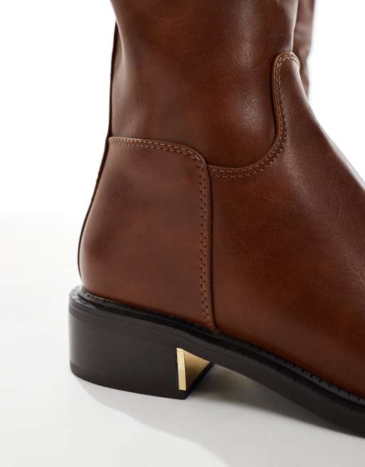 SEQWL Latte buckle detail riding boots in tan
