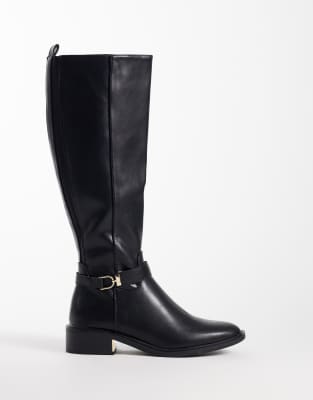 Seqwl Latte Buckle Riding Boots In Black