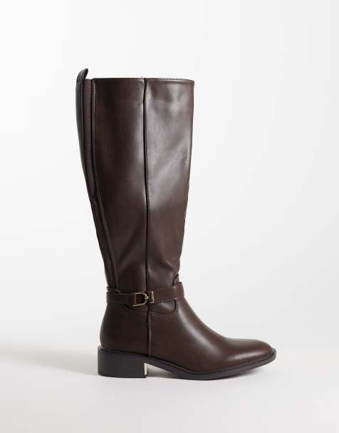 SEQWL Latte buckle riding boots in chocolate brown - view 1