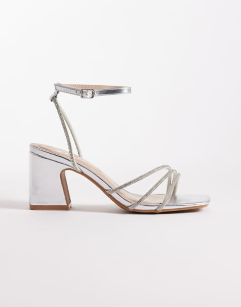 SEQWL Leal barely there block heel shoes in silver - view 1