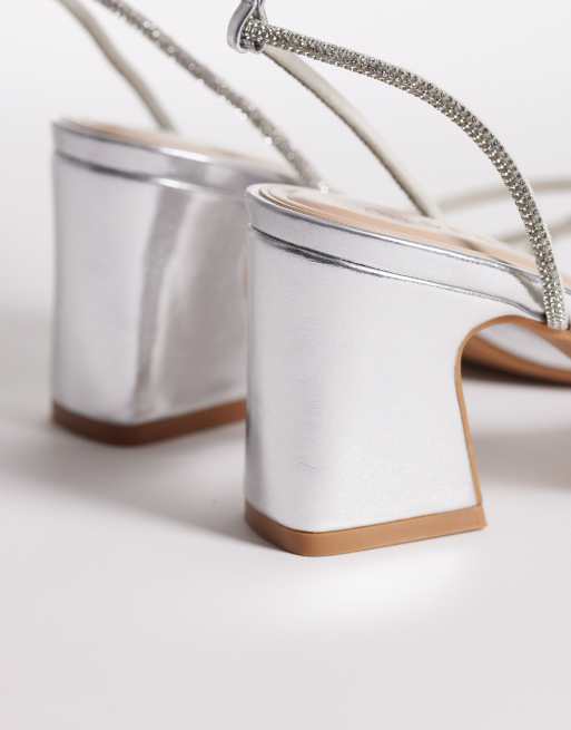 SEQWL – Leal – Srebrne minimalistyczne buty na obcasie klockowym, 3 z 4
