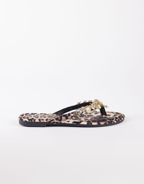 SEQWL – Leopardmönstrade flip flops med utsmyckning - view 1