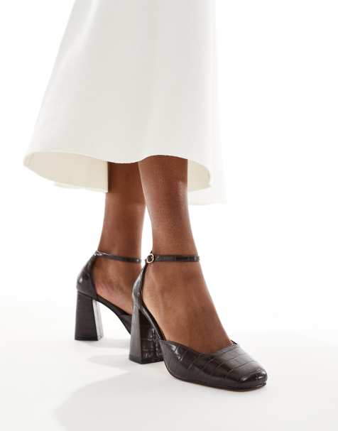 SEQWL Levante block heeled shoe in PU brown croc - view 1