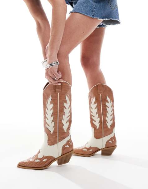 SEQWL Lexus color block western boots in cream - view 1