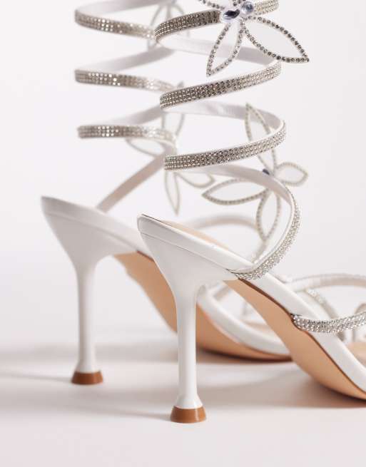SEQWL Licorice embellished wrap around heeled sandals in white, 3 of 4