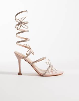  Liquorice embelished wrap around heeled sandal in gold