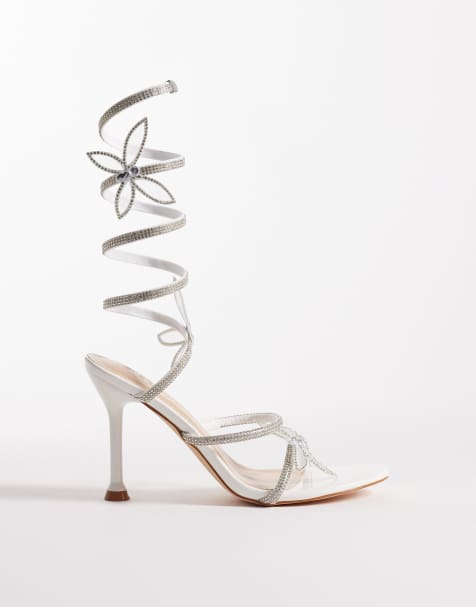 SEQWL Liquorice embelished wrap around heeled sandal in white - view 1