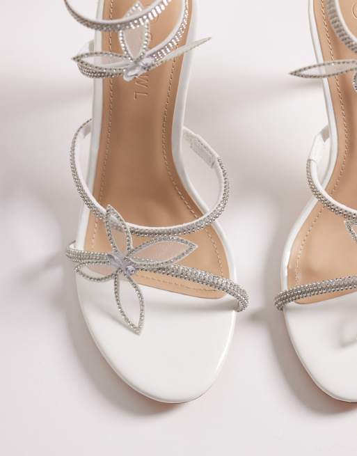 SEQWL Liquorice embellished wrap around heeled sandals in white, 2 of 4