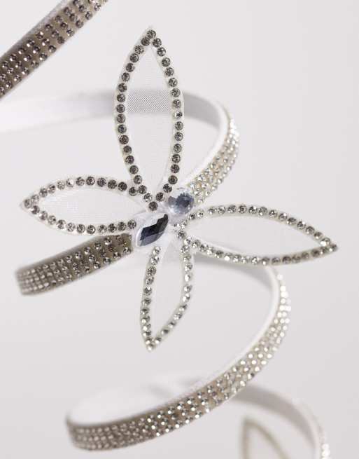 SEQWL Liquorice embellished wrap around heeled sandals in white, 4 of 4