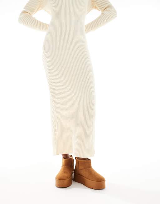 SEQWL – Ljusbruna, korta boots med flatform-sula, 4 av 4
