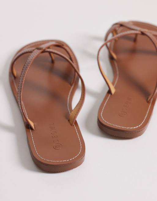 SEQWL – Ljusbruna, platta sandaler med remmar, 4 av 4