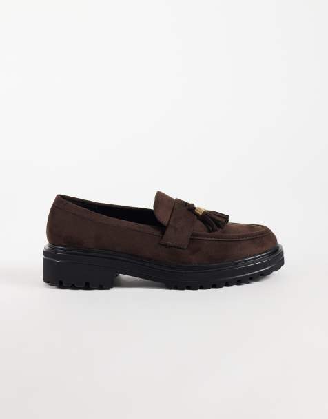 SEQWL Loafer aus Kunstveloursleder mit grober Sohle und Quasten in Schokobraun - view 1