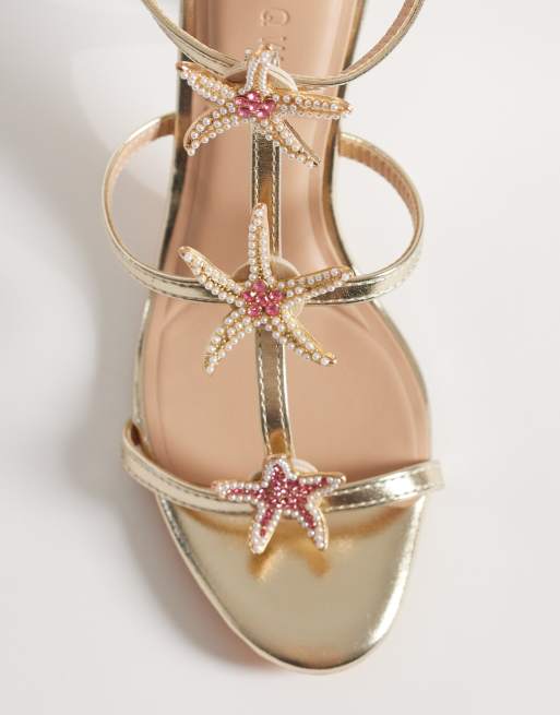 SEQWL Lolly heeled sandal with starfish emblishment in gold, 2 of 4