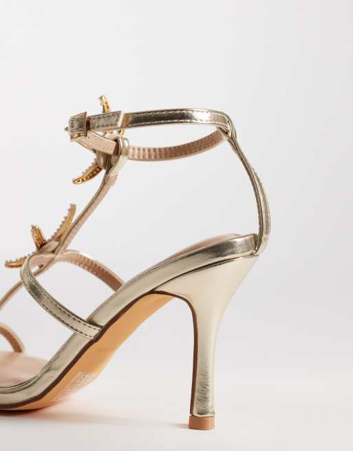 SEQWL Lolly heeled sandal with starfish emblishment in gold, 4 of 4