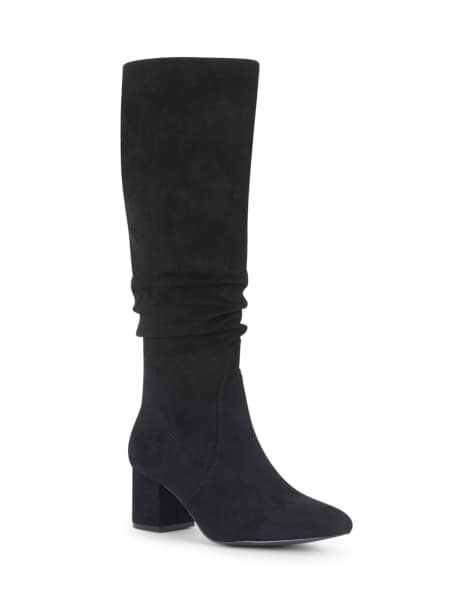 SEQWL Long slouch knee high boots pointed toe with mid block heel in black - view 1