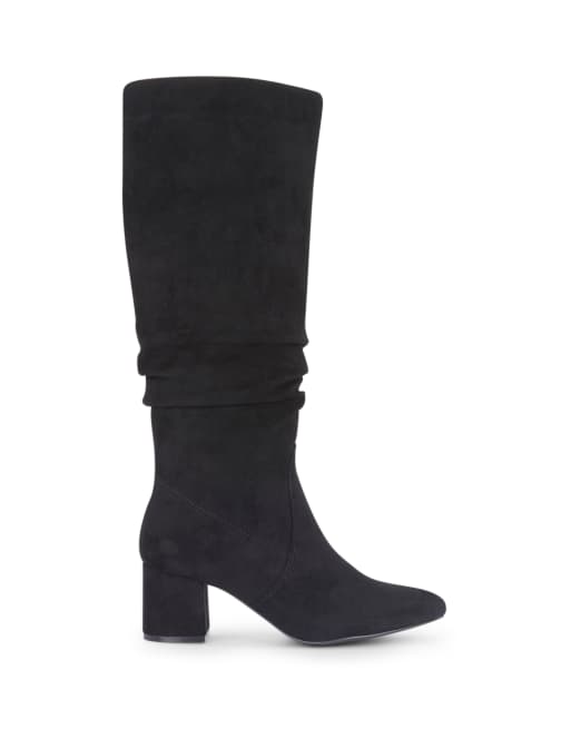 SEQWL Long slouch knee high boots pointed toe with mid block heel in black, 5 of 5