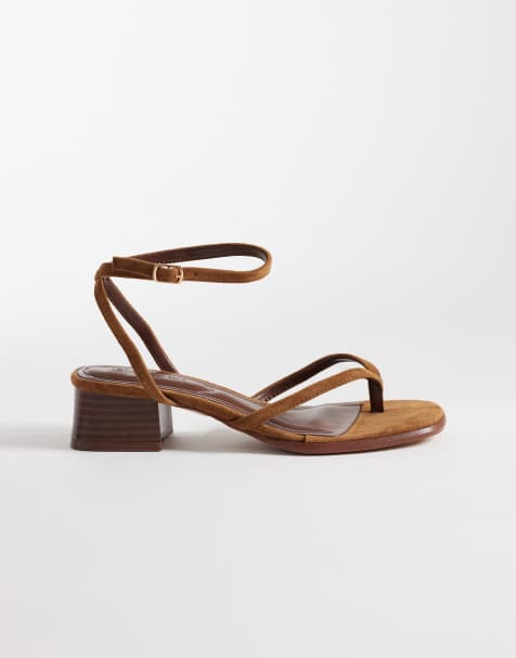 SEQWL low block heeled sandals in tan micro - view 1