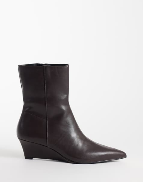SEQWL Lumiere refined wedge ankle boots in chocolate brown - view 1