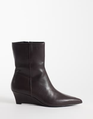 Seqwl Lumiere Refined Wedge Heel Ankle Boots In Brown