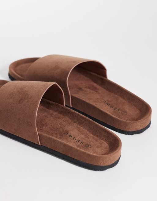 SEQWL Marina sliders in choc faux suede - BROWN, 4 of 4
