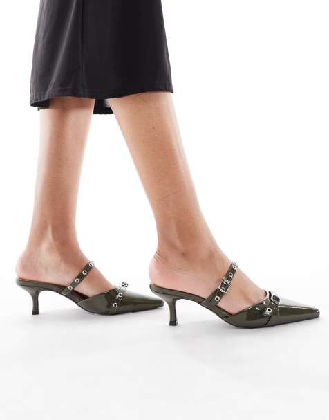 SEQWL Maybach buckle detail mule sandals in olive - view 1