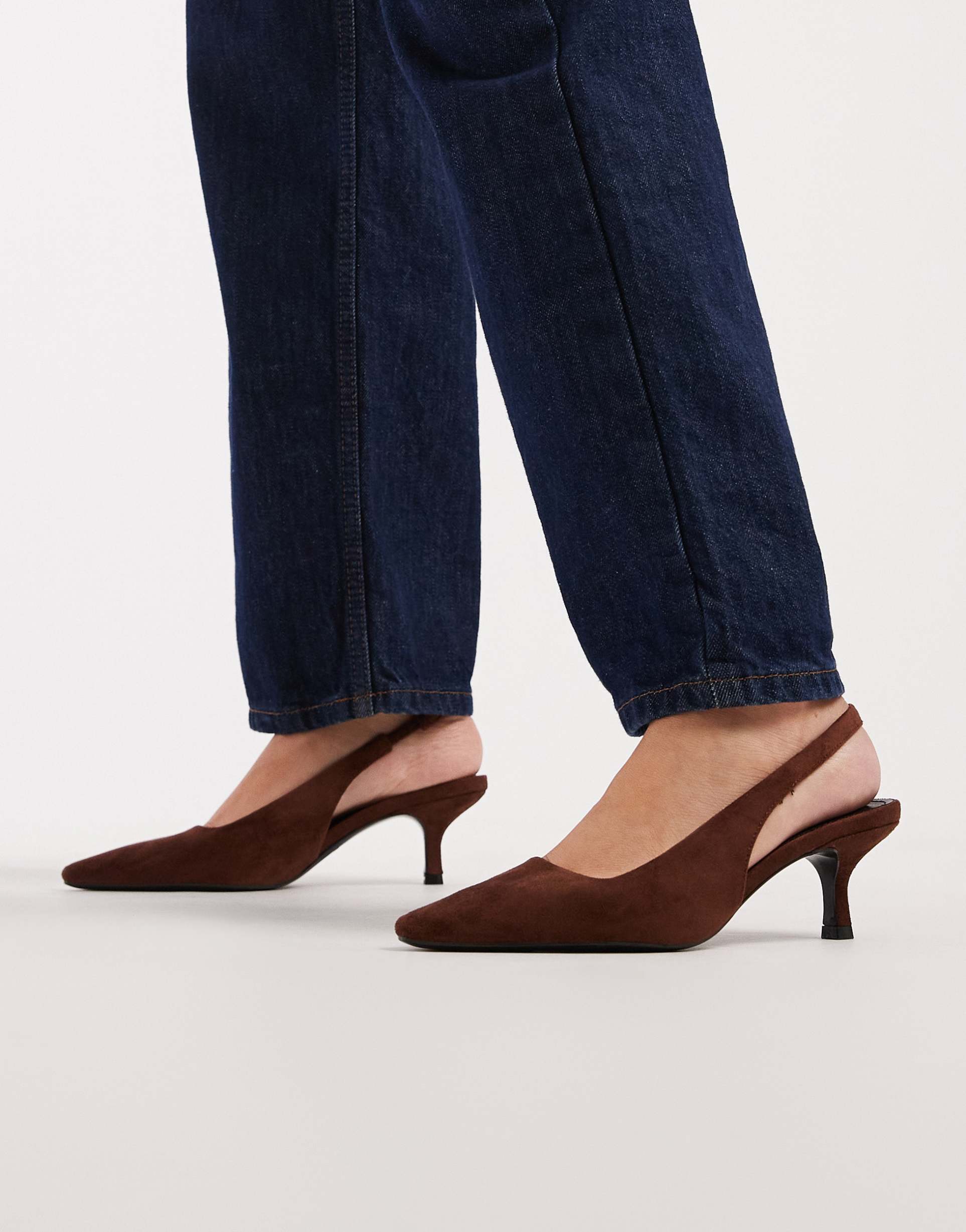 seqwl maybach slingback kitten heels in brown suede