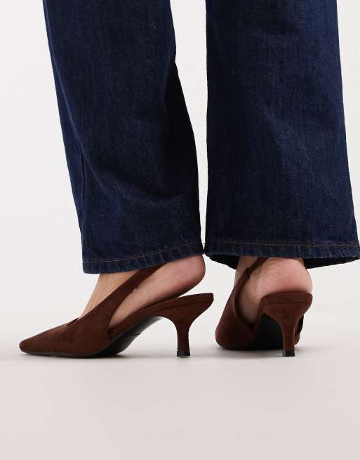 SEQWL Maybach slingback kitten heels in brown suede, 4 of 4
