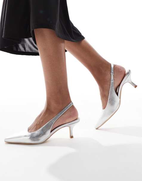 SEQWL Maybach slingback kitten heels in silver foil - view 1