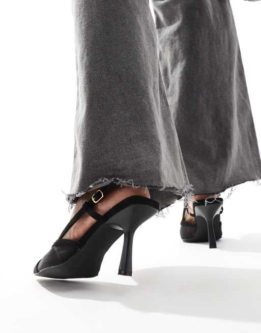 SEQWL - Mayback - Slingback schoenen met mesh, brede pasvorm en kitten hak in zwart, 2 van 4
