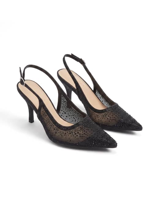 SEQWL Mesh slingback shoes mid heel pumps in black, 5 of 5