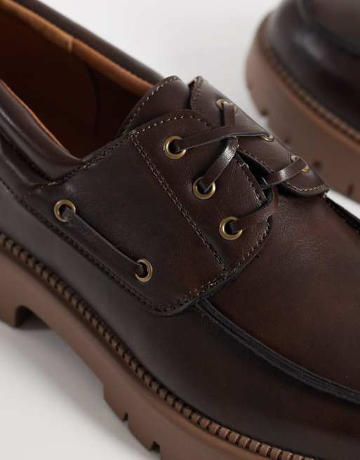 SEQWL Mexton chunky lace up boat shoes in brown, 3 of 4