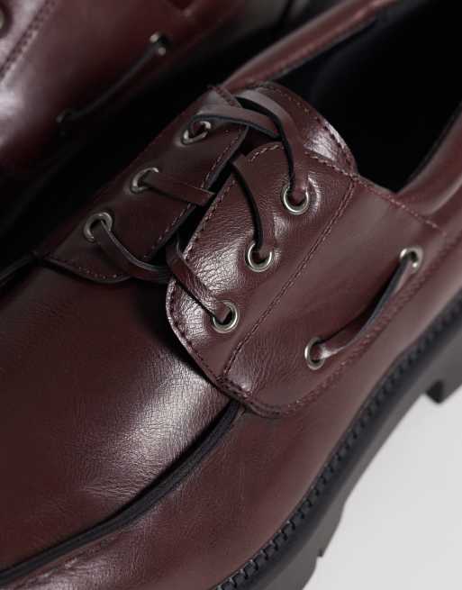 SEQWL Mexton chunky lace up boat shoes in burgundy, 2 of 4