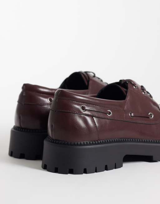SEQWL Mexton chunky lace up boat shoes in burgundy, 3 of 4