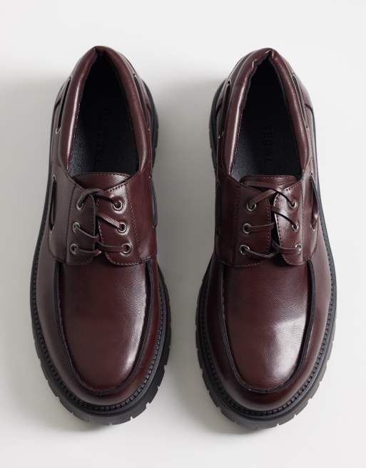 SEQWL Mexton chunky lace up boat shoes in burgundy, 4 of 4