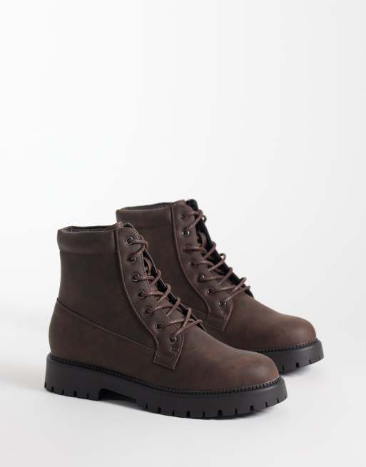 SEQWL Mexton faux suede chunky lace up boots in brown, 3 of 4