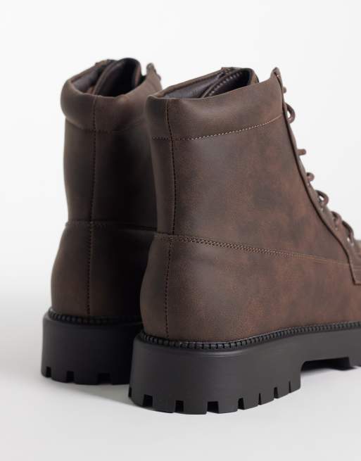 SEQWL Mexton faux suede chunky lace up boots in brown, 4 of 4