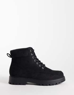 Seqwl Mexton Faux Suede Chunky Lace Up Desert Boots In Black