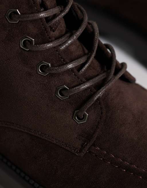 SEQWL Mexton faux suede chunky lace up desert boots in brown, 3 of 4