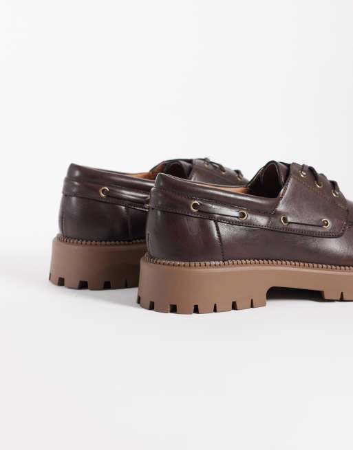 SEQWL Mexton scarpe da barca stringate con suola spessa marroni, 4 di 4