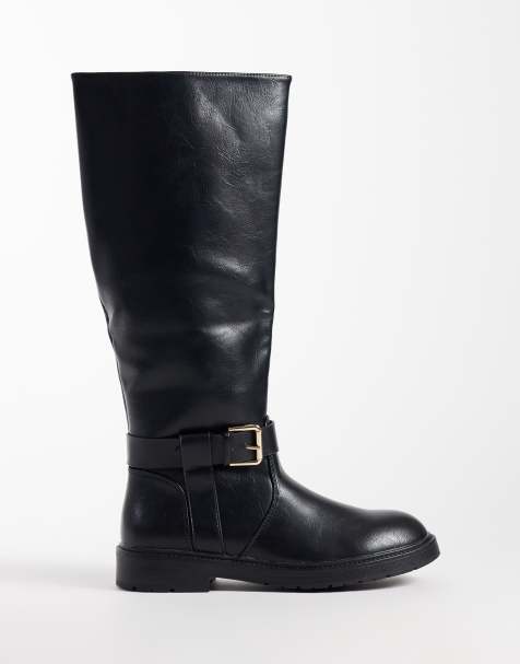 SEQWL Mickey buckle knee boots in black - view 1
