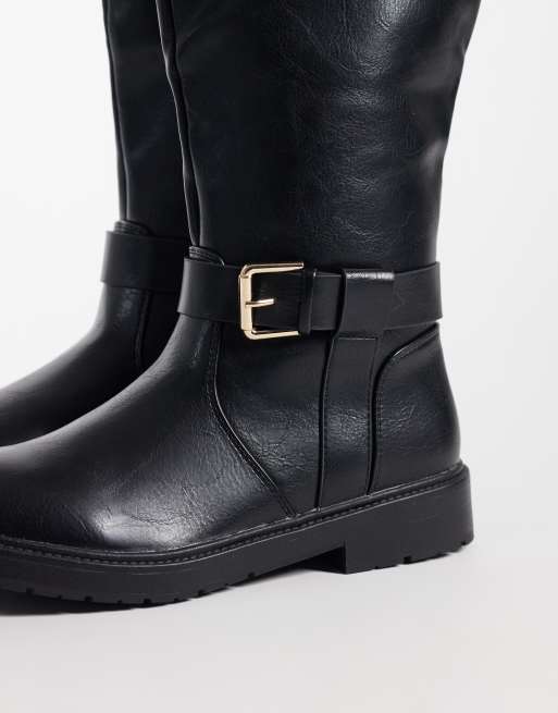 SEQWL Mickey buckle knee boots in black, 3 of 4