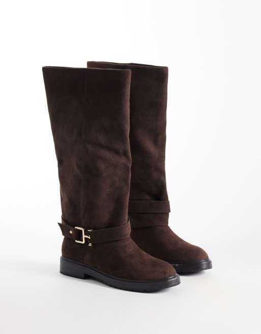 SEQWL Mickey faux suede buckle knee boots in chocolate brown, 4 of 4