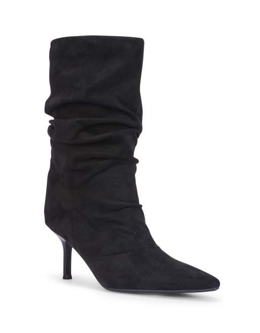 SEQWL Mid ankle slouch boots stiletto mid heel with pointed toe in black, 3 of 5
