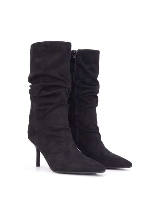 SEQWL Mid ankle slouch boots stiletto mid heel with pointed toe in black, 5 of 5